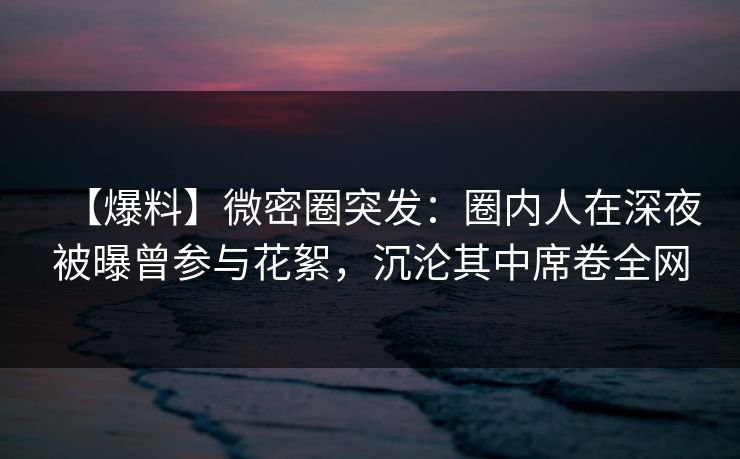 【爆料】微密圈突发：圈内人在深夜被曝曾参与花絮，沉沦其中席卷全网