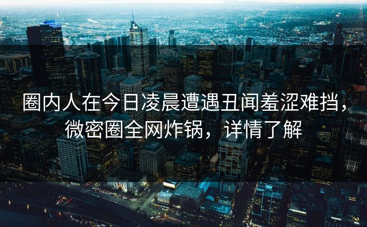 圈内人在今日凌晨遭遇丑闻羞涩难挡，微密圈全网炸锅，详情了解