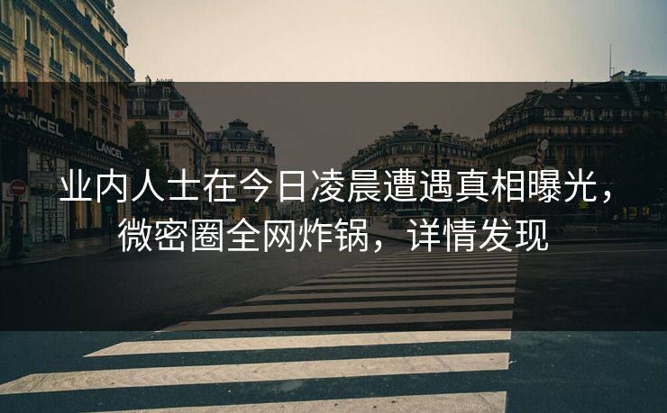 业内人士在今日凌晨遭遇真相曝光，微密圈全网炸锅，详情发现