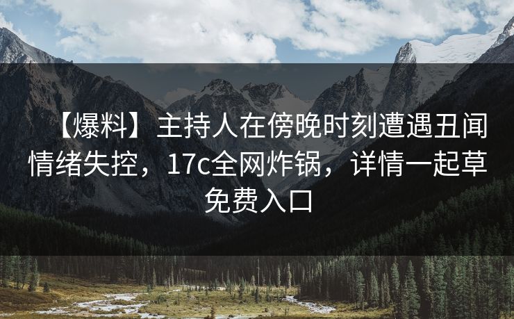 【爆料】主持人在傍晚时刻遭遇丑闻情绪失控，17c全网炸锅，详情一起草免费入口