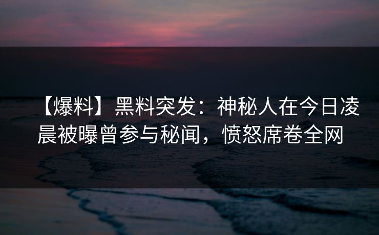 【爆料】黑料突发：神秘人在今日凌晨被曝曾参与秘闻，愤怒席卷全网