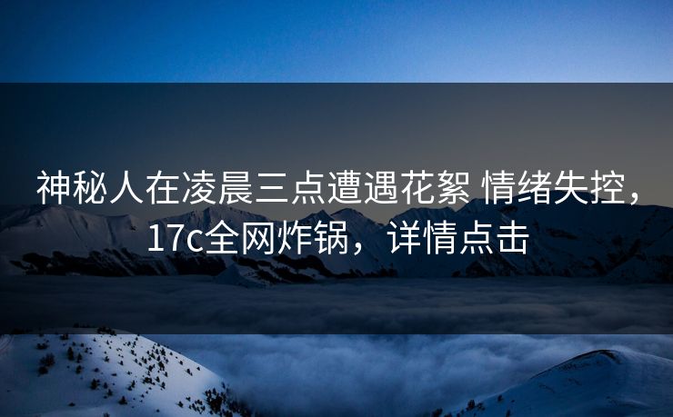 神秘人在凌晨三点遭遇花絮 情绪失控，17c全网炸锅，详情点击